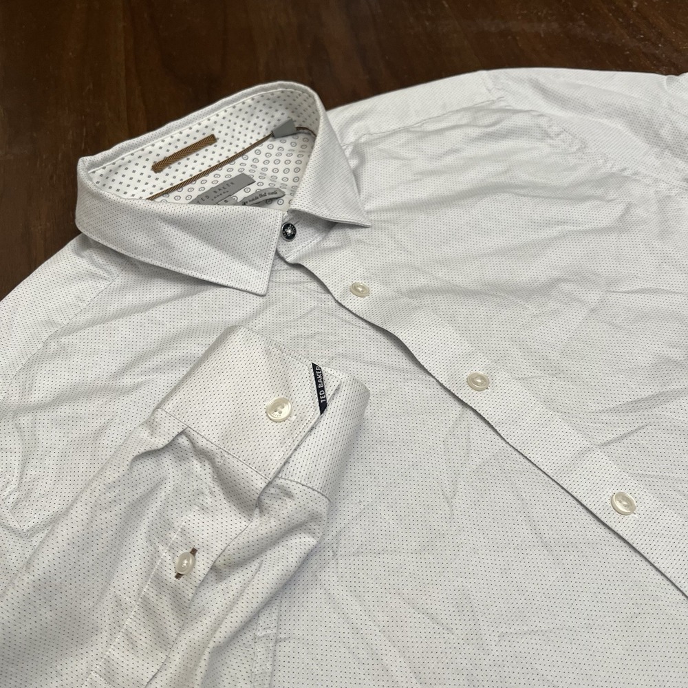 Ted Baker White Polka Dot Men's 6 Long Sleeve Button Down Shirt
